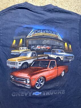 Classic Chevrolet Mens Small Blue Vintage Trucks Club Graphic Logo Tee Shirt